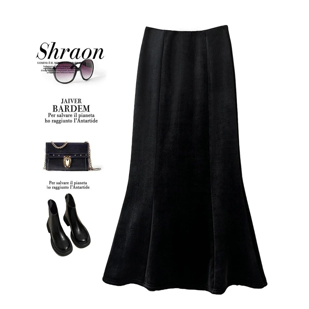 金丝绒加绒加厚鱼尾裙半身裙女中长款秋冬新款修身高腰显瘦包臀裙