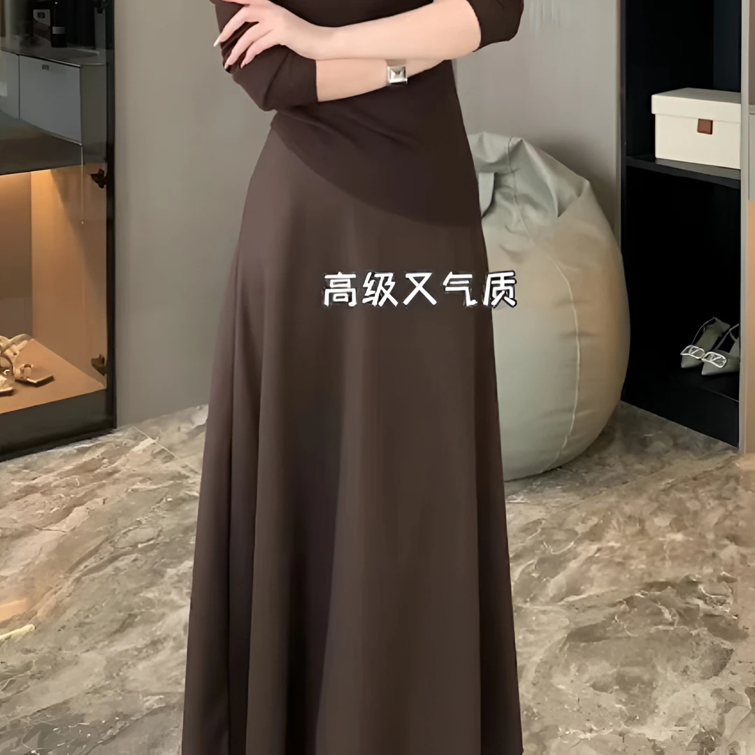 2025秋冬轻奢垂感高腰A字中长款大摆伞裙半身裙长裙气质复古大码