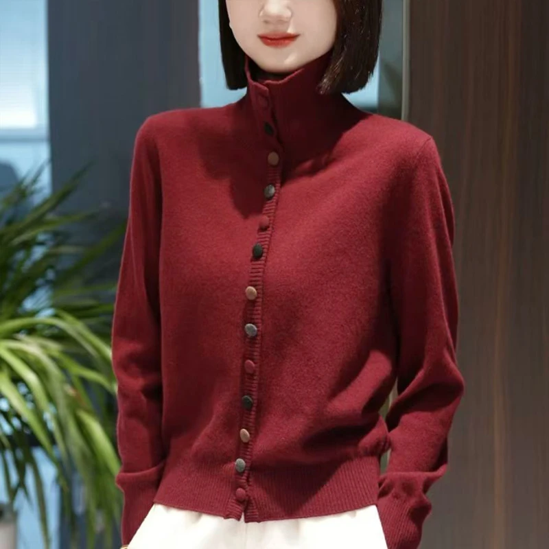 高领@翻领两穿毛衣女开衫针织衫长袖休闲宽松显瘦气质短外套X102