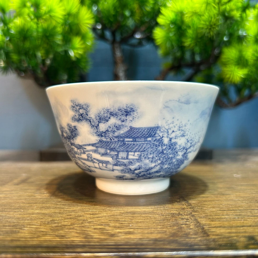 景德镇茶具釉下青花山水世外桃源主人杯喝茶高端家用功夫茶器茶盏