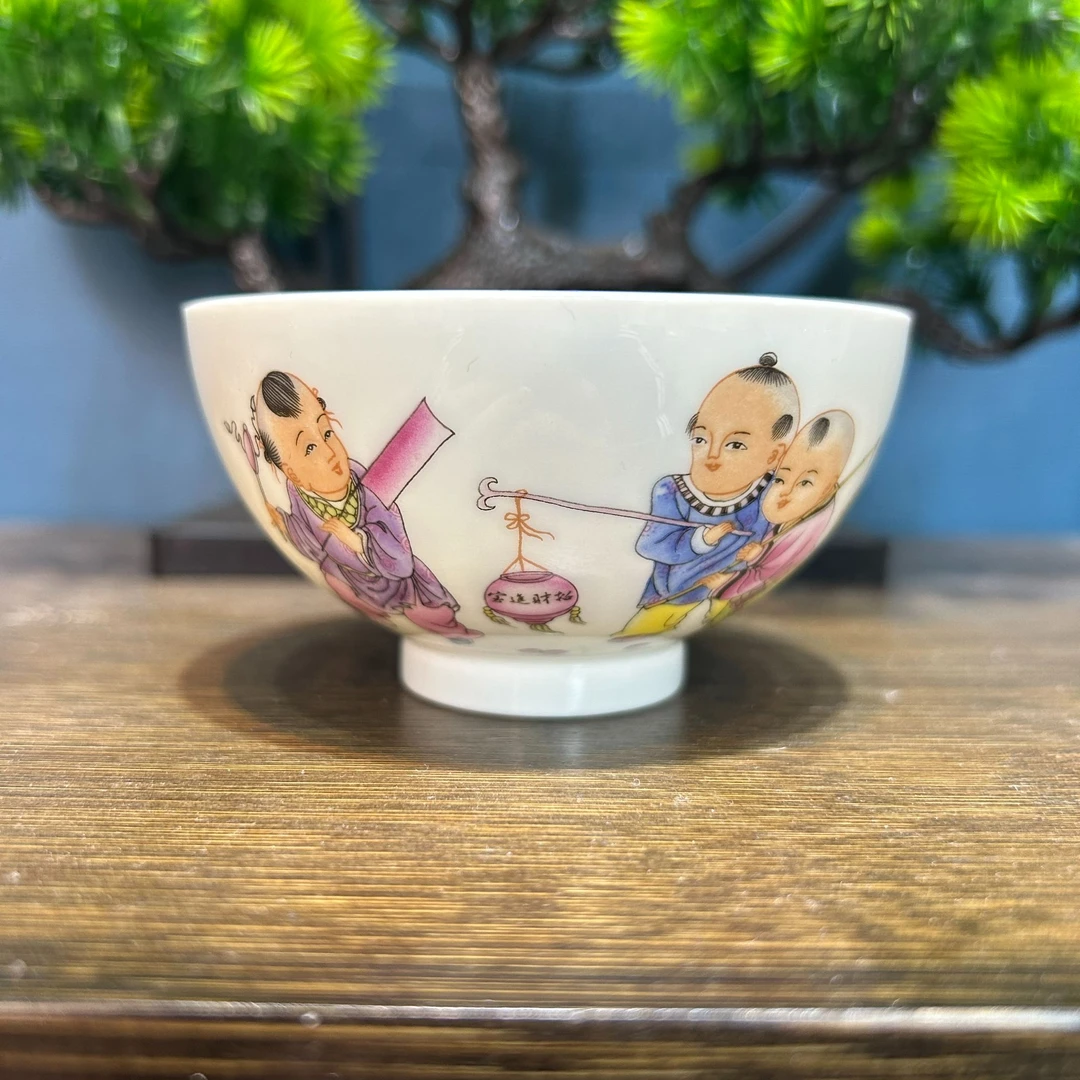 景德镇陶瓷茶具主人杯单杯釉上粉彩童子闹春图鸡心杯白瓷