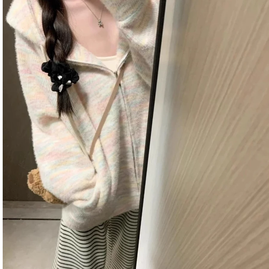 奶fufu慵懒风连帽针织开衫外套女软糯休闲外穿毛衣春秋新款上衣潮