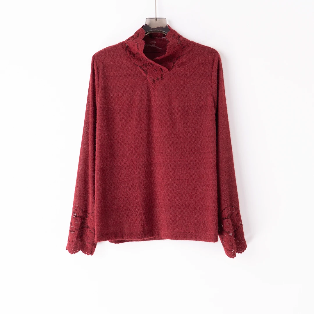 PS241113秋冬小众设计休闲时尚百搭蕾丝打底衫重工