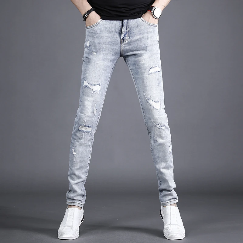 【Cebrodz】2024新款破洞牛仔裤男修身小脚男士潮牌百搭裤子Y170
