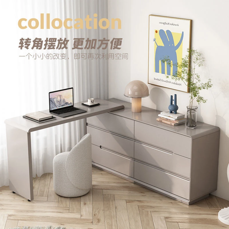 霖越意式极简卧室梳妆台斗柜一体多功能ins奶油风转角化妆床尾柜