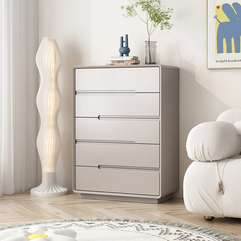 奶油风家用实木五斗柜意式极简轻奢卧室北欧现代客厅储物收纳柜子