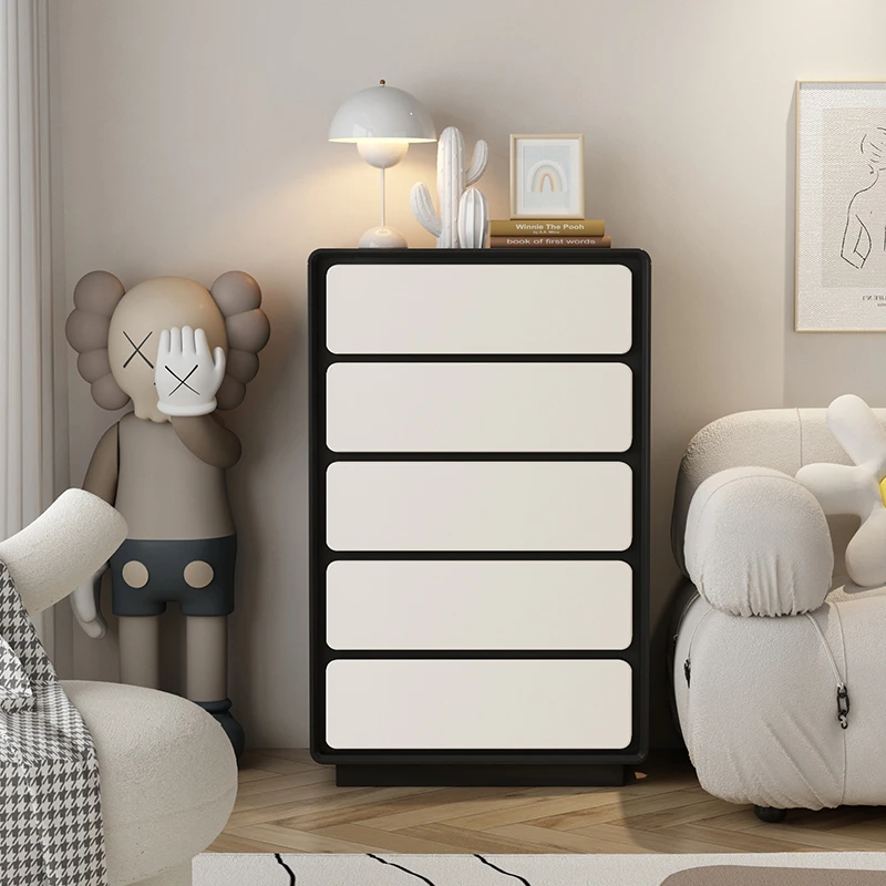 霖越现代简约复古实木黑色五八斗柜收纳柜床尾家用储物玄关抽屉柜