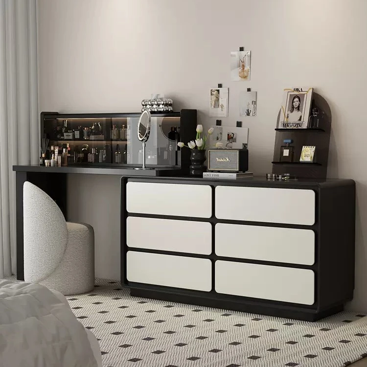 霖越法式复古床尾斗柜实木白色一体奶油中古卧室化妆台桌带收纳柜
