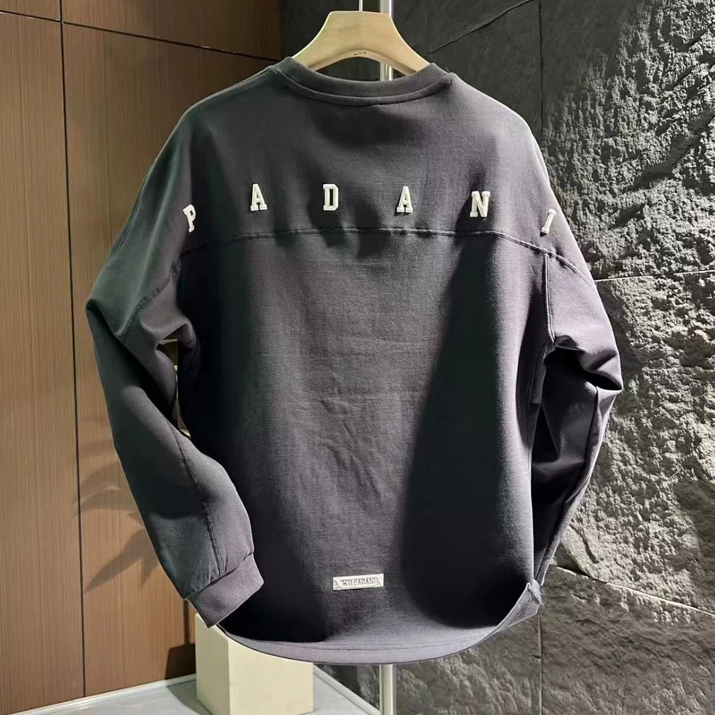 秋冬新款字母拼接休闲圆领卫衣男潮牌高级宽松情侣长袖T恤打底衫