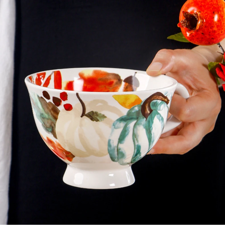 兮房 水墨南瓜早餐杯陶瓷马克杯家用大容量杯子高颜值轻奢高级感