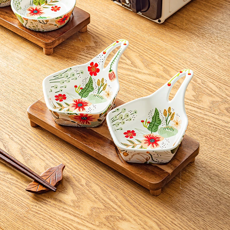 【兮房】七彩云花几何味碟蘸料碟陶瓷小碗家用蘸料碗高档创意新款