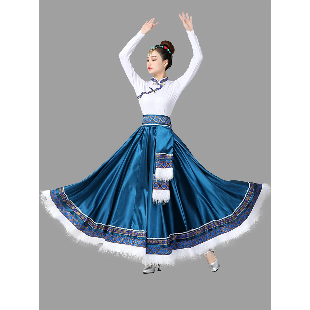 藏族舞蹈服半身裙广场舞艺考练习裙舞蹈裙民族风表演服饰大摆裙女