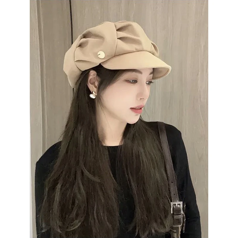简约百搭休闲褶皱云朵日系女大头围显脸小时尚画家小众蓓蕾贝雷帽