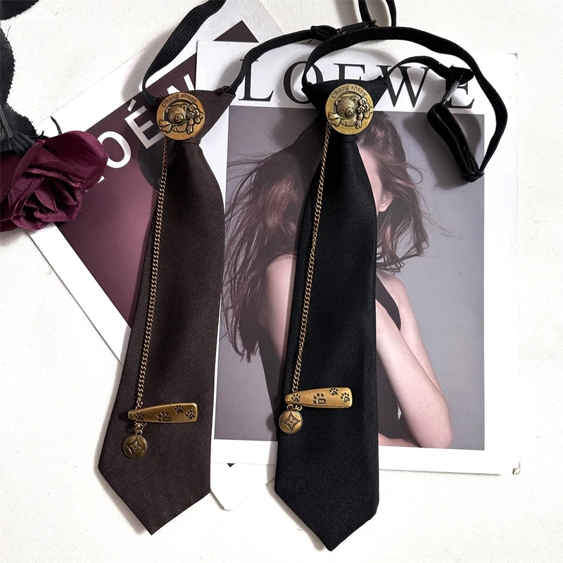 领带休闲免打英伦风女款小熊JK链条正装潮流时尚西装黑色衬衫装饰