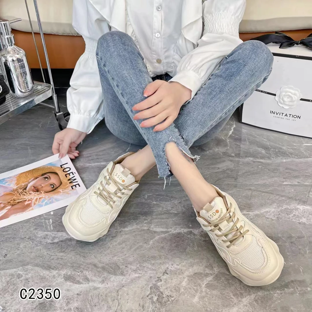 C2350四季可穿老爹鞋女2024厚底增高网面透气时尚轻便百搭运动鞋