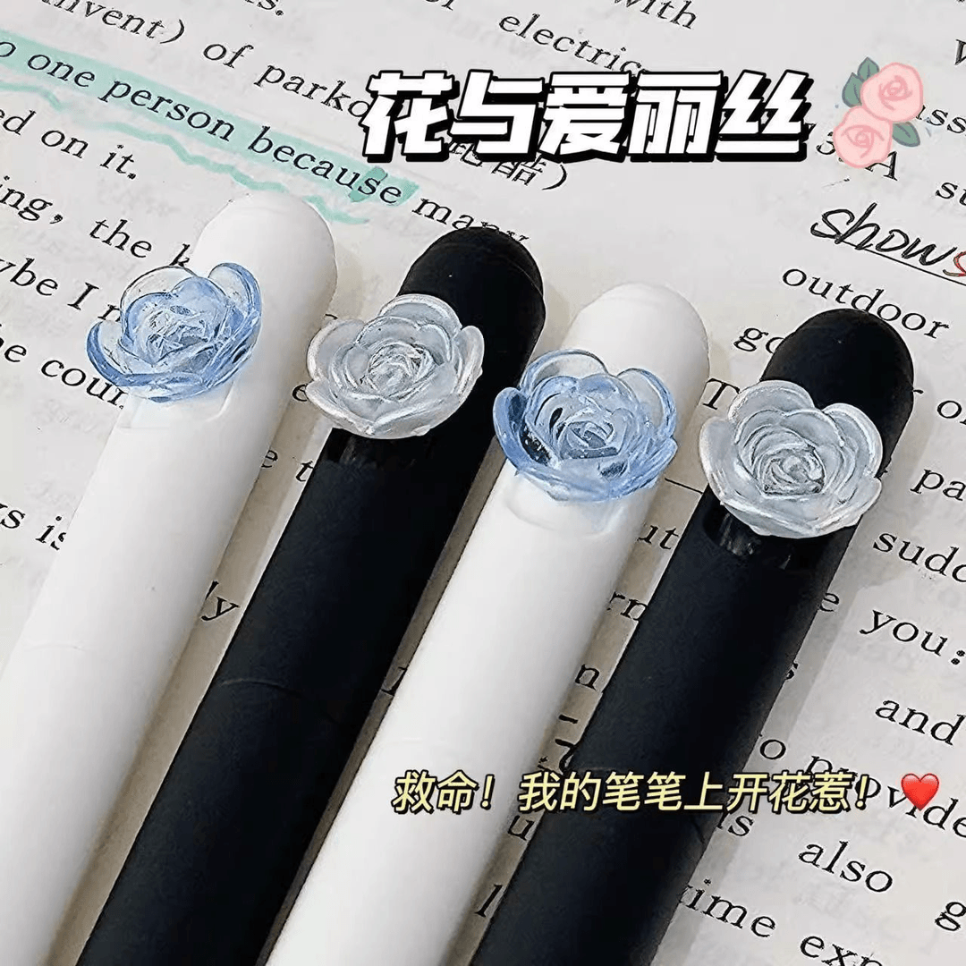 花与爱丽丝旋转中性笔ins高颜值学生刷题笔速干CS头闺蜜笔