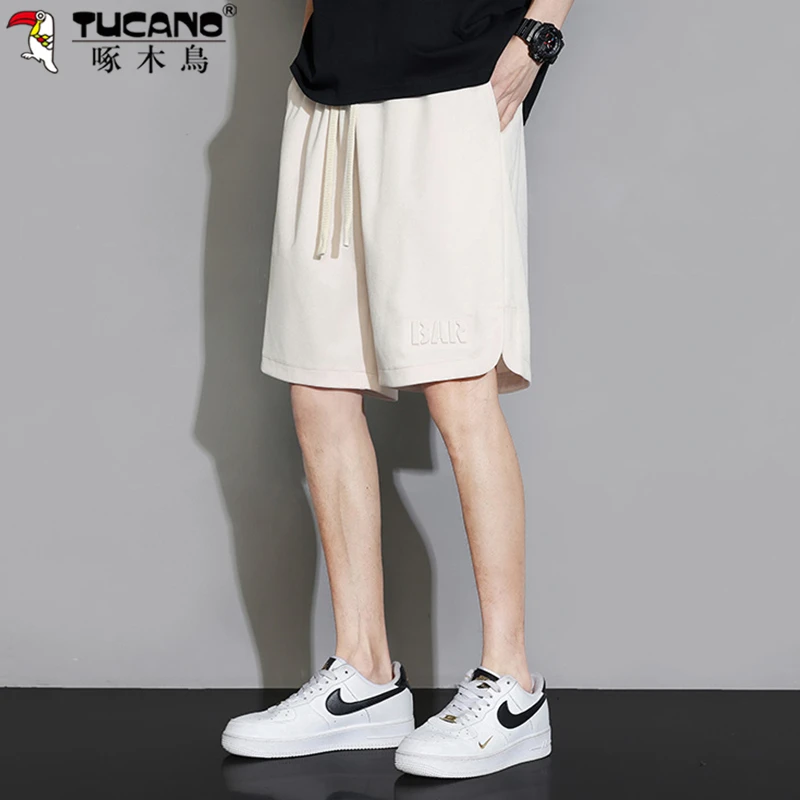 啄木鸟男士短裤夏季薄款字母钢印直筒ins潮流运动中裤休闲五分裤