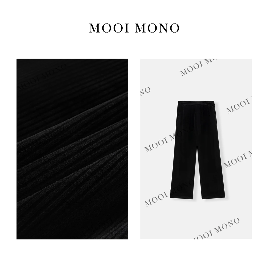 MOOI MONO"绒绒裤" 显瘦加绒竖条丝绒抽绳松紧腰直筒裤 K016D44