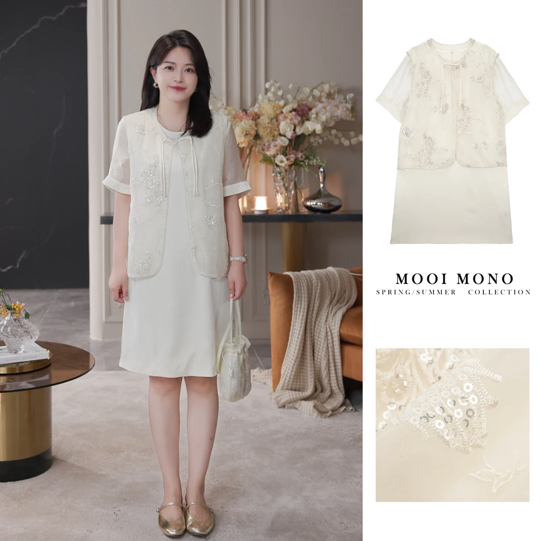 MOOI MONO＂幽兰柔纱＂显瘦新中式设计感轻透凉感短袖连衣裙A42F202