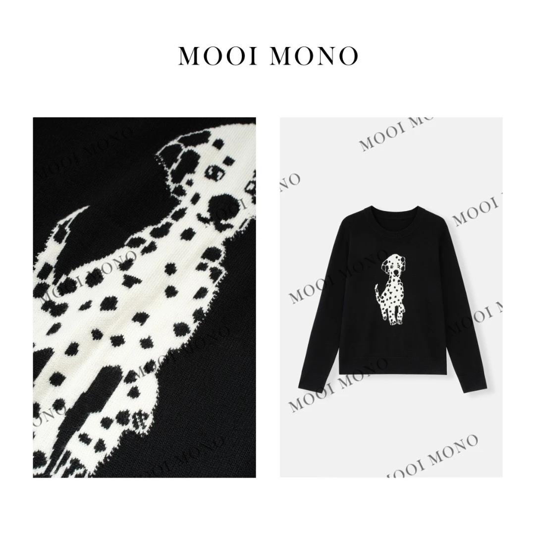 MOOI MONO"牧乐" 显瘦休闲百搭斑点狗圆领针织长袖套头衫 Z164D43