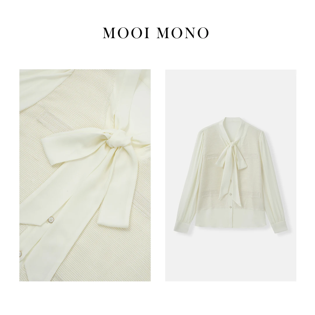 MOOI MONO＂初印象＂假两件小香风飘带高级感通勤休闲衬衣Z41C161