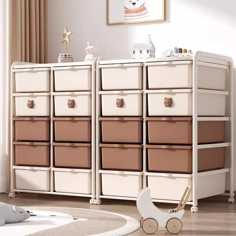 玩具置物架落地书架家用大容量可移动整理架抽屉式收纳架储物衣柜