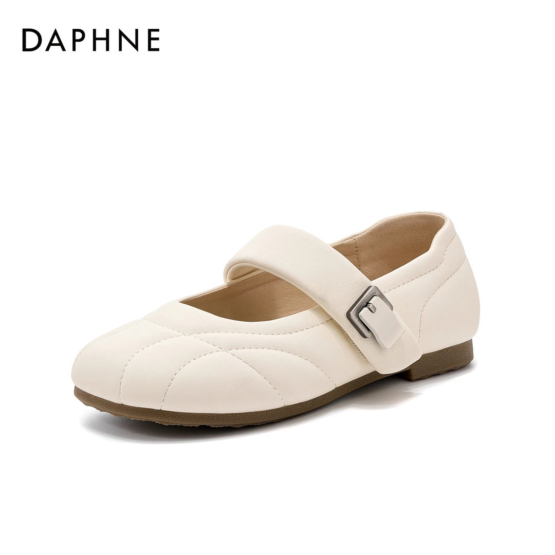 【达芙妮】韩版设计感小众学院风可爱百搭软底泡芙玛丽珍 跟高1.5cm