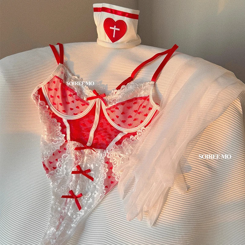 ZNDM 甜辣性感纯欲风爱心波点高级蕾丝护士Cosplay女装高级感