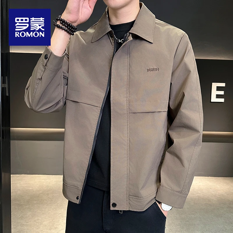 罗蒙翻领外套男士轻熟风秋装上衣服新款潮流修身休闲夹克男款衣服