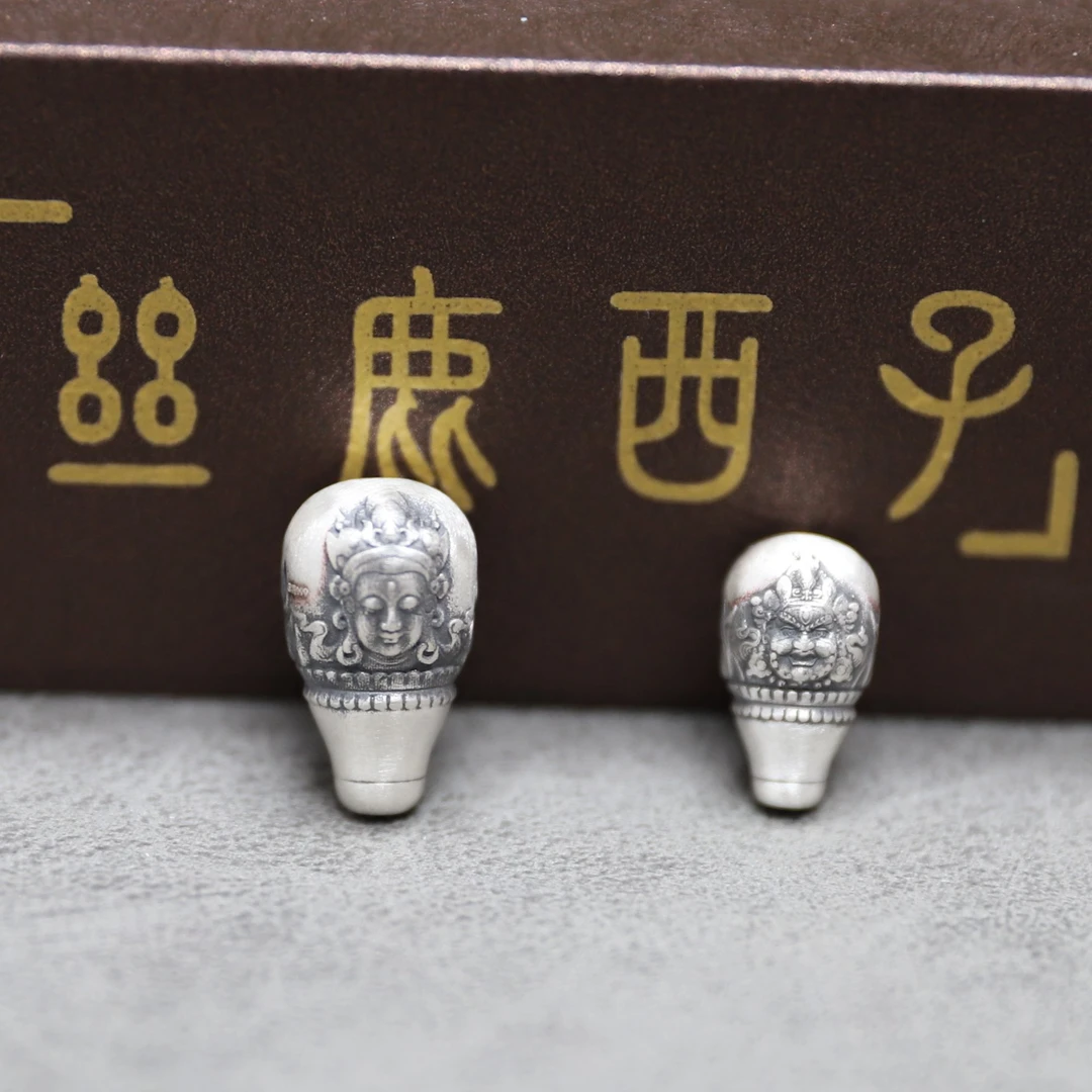 丝鹿西子 吊坠足银 黄财神观音足银999实心打孔三通文玩文玩三通