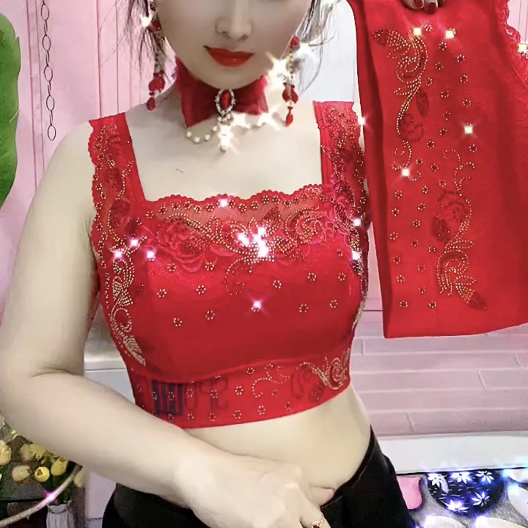 587新年本命年时尚百搭舒适套装红色打底美背女士加厚修身背心