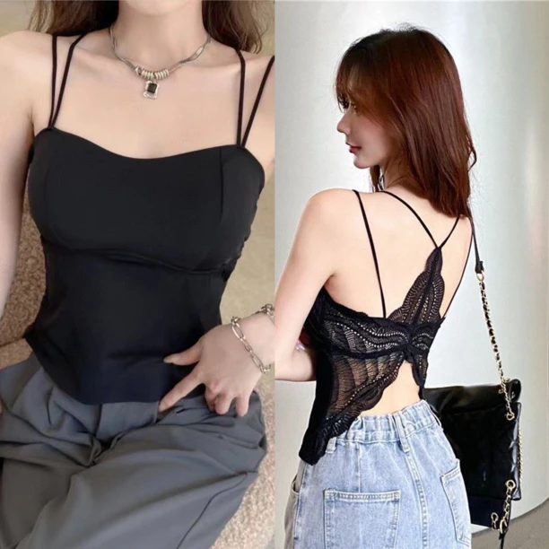2006四季无痕拼接蕾丝美背洋气百搭女神吊带背心(太漂亮了)