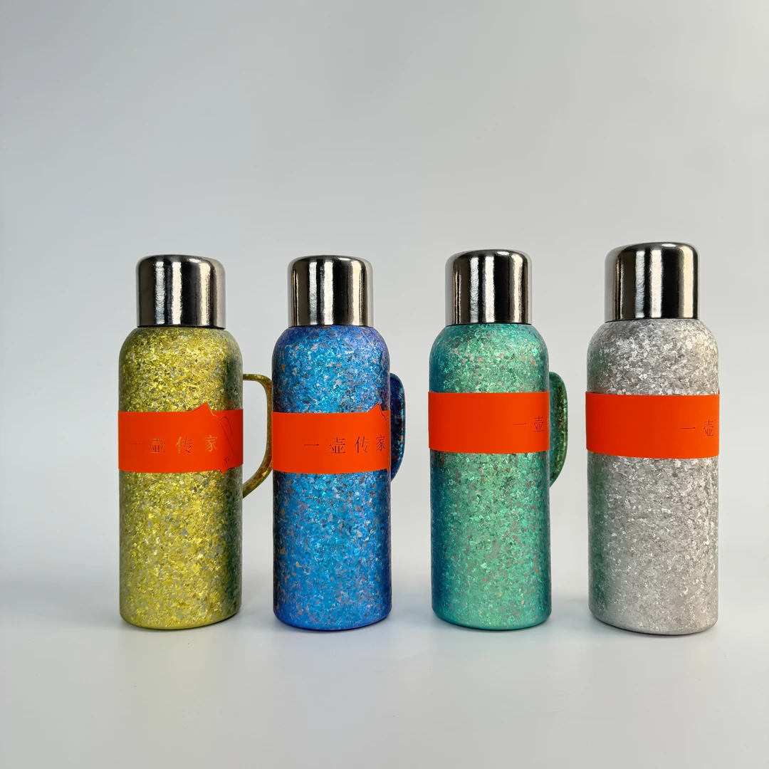 纯钛传家壶便携提手显温保温壶大容量1000ML大冰花双层钛壶户外