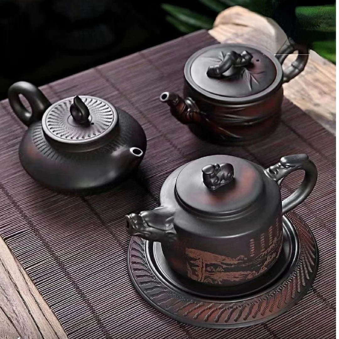 全手工紫陶莲灯壶大容量竹壶中式泡茶神器复古紫陶茶壶纯手工茶壶