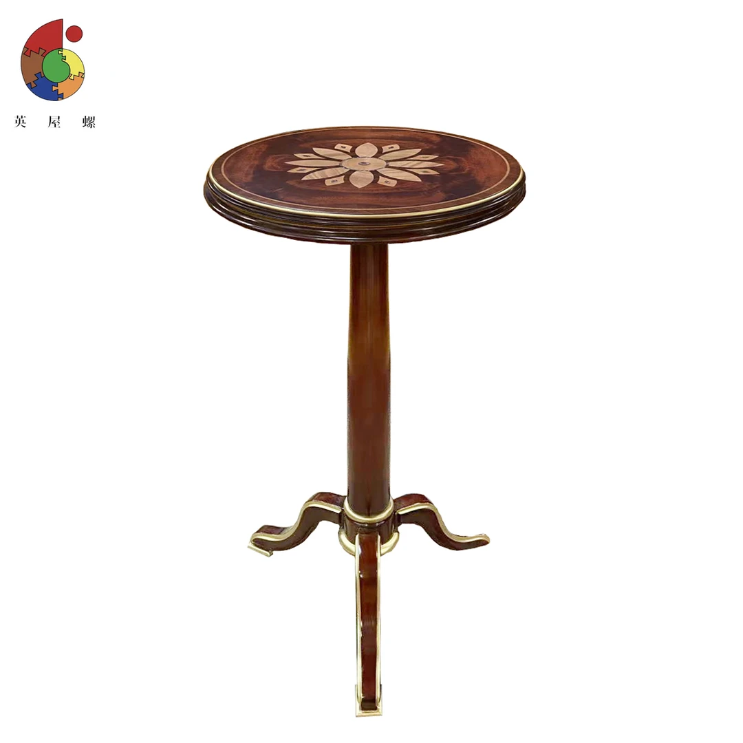 英式亚历山大 小圆几角几Y-111桃花芯木螺钿镶嵌  41*68