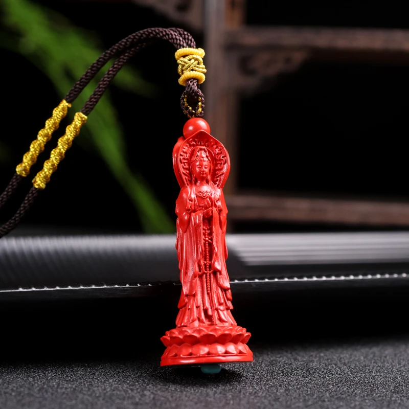 含辰砂工艺品红砂南海三面观音