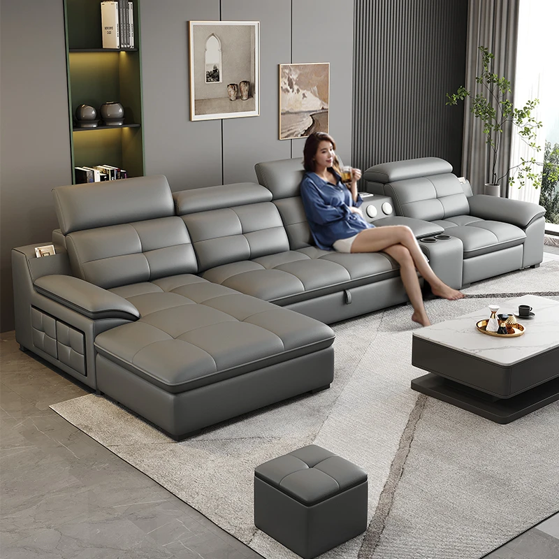 612B#电动沙发床多功能沙发床头层牛皮真皮沙发床两用客厅沙发