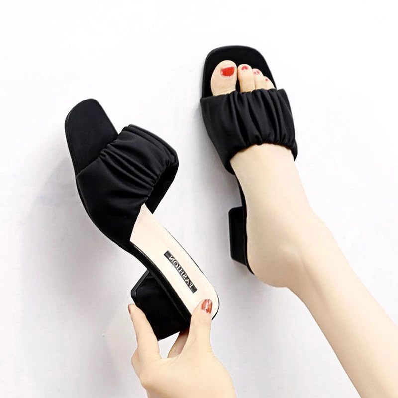 新款韩版高跟凉拖鞋女粗跟百搭时尚外穿一字拖中跟试衣鞋女夏GC