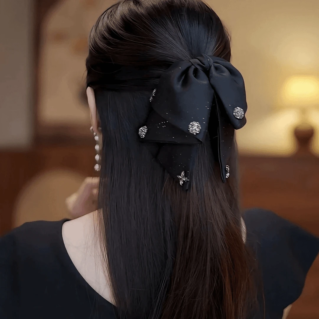 蔻奢抓夹缎面蝴蝶结珍珠女法式优雅半扎发低马尾懒人发饰