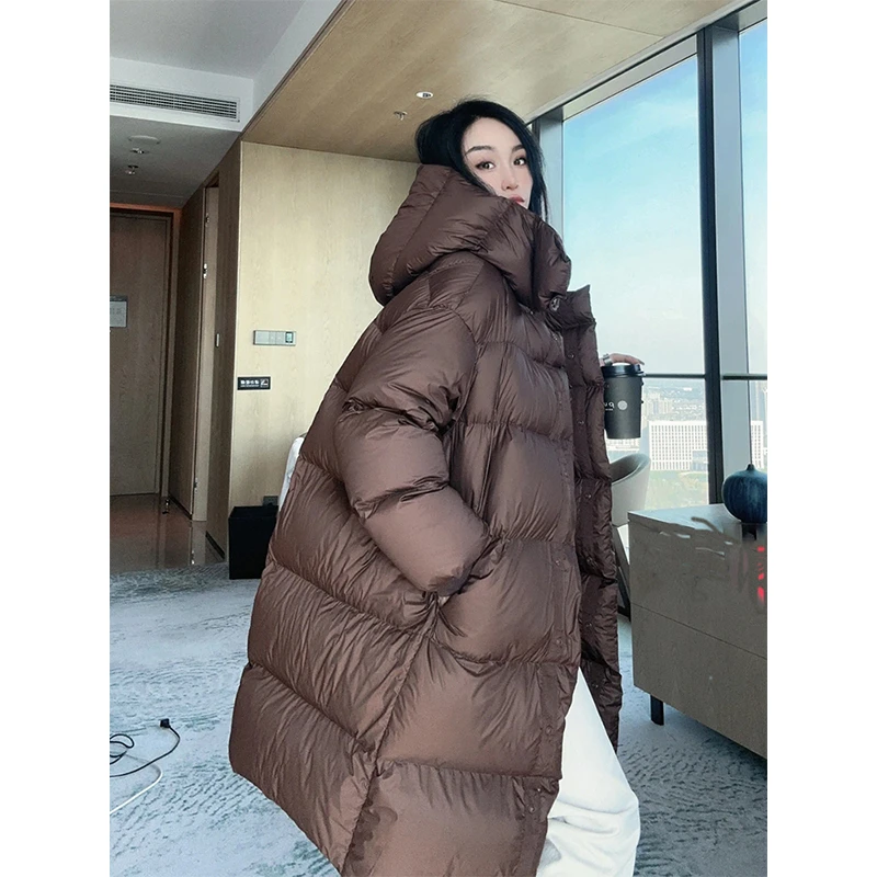 羽绒服女中长款过膝时尚休闲韩版2024新款百搭宽松连帽加厚外套潮
