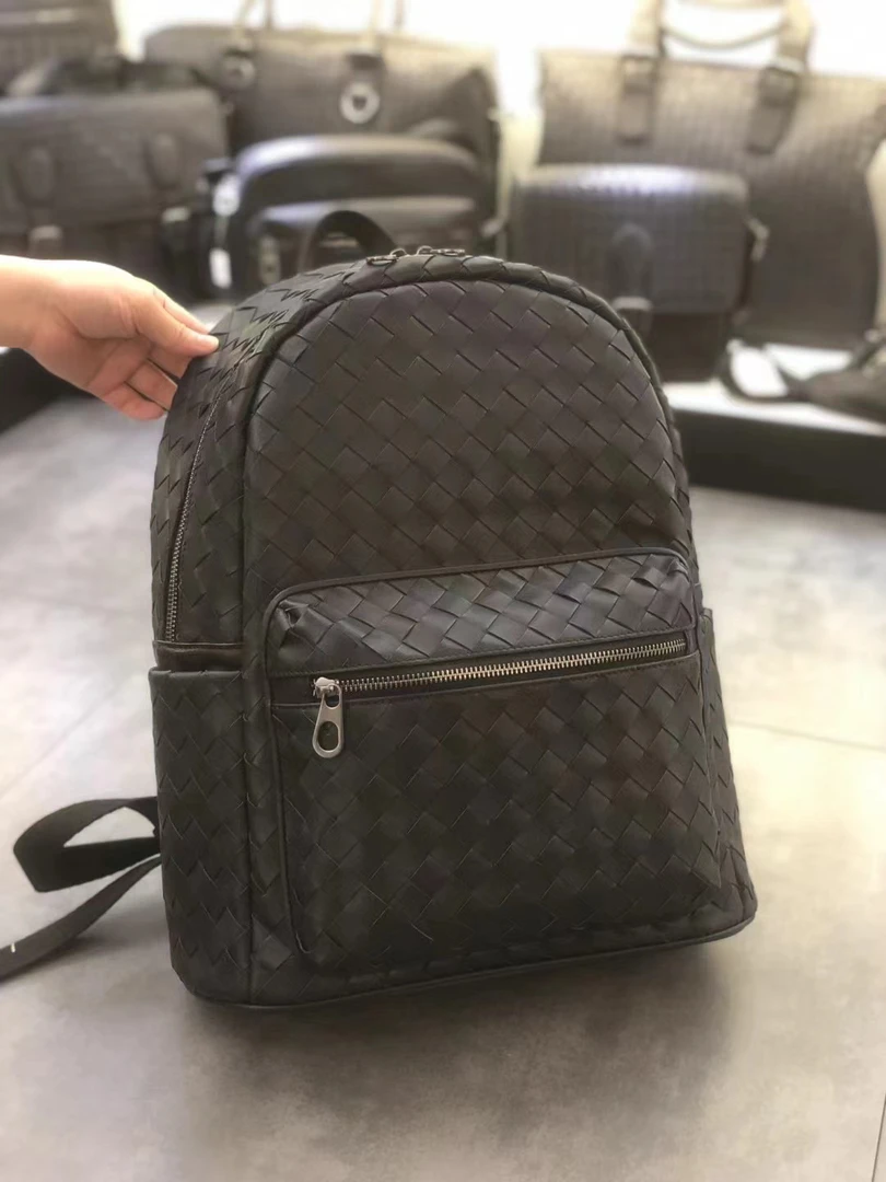 男款商务编织牛皮双肩包尺寸长33高41宽14.5