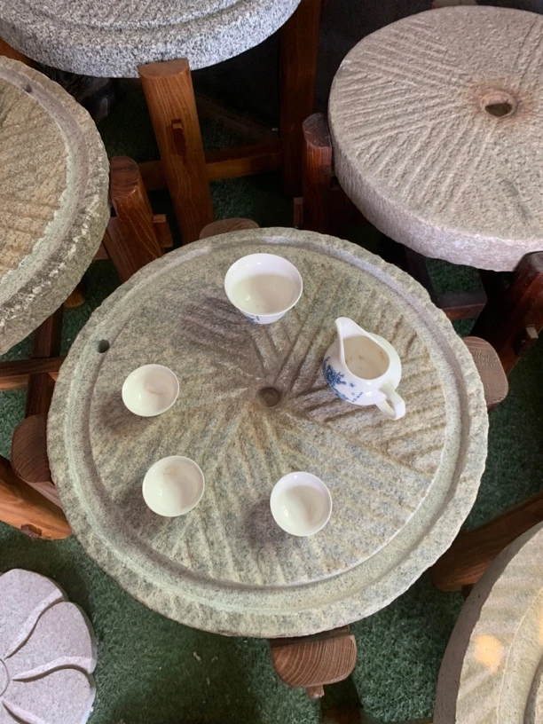 老石磨石头查台磨盘复古怀旧室内庭院民宿摆放别墅木架茶桌茶海