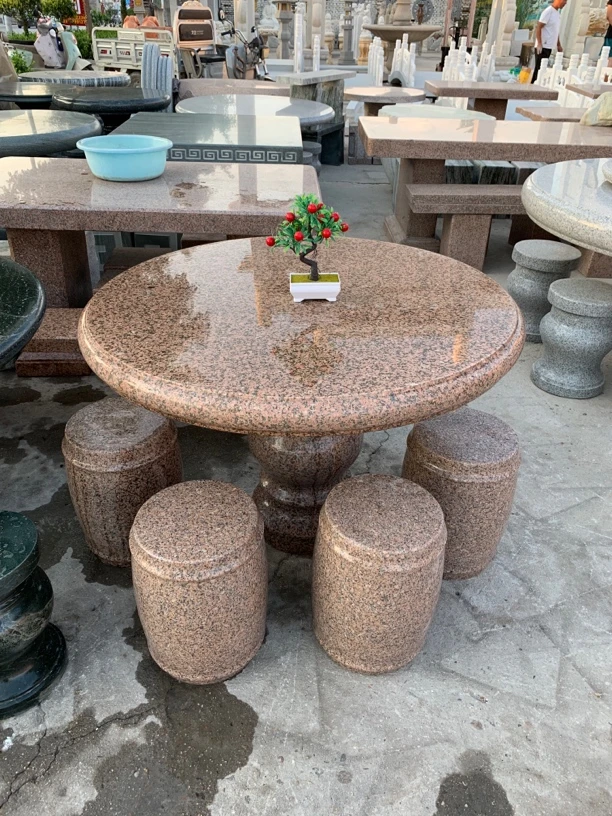 花岗岩石桌石凳户外庭院一套公园家用室外天然大理石茶台石头桌椅