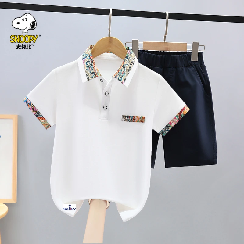 Snoopy/史努比男童polo衫短袖2025新款夏季洋气中大童短袖T恤套装