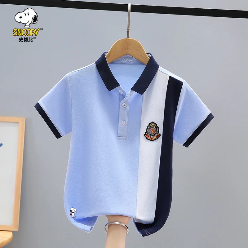 Snoopy/史努比男童短袖夏季2024新款儿童POLO衫中大童拼色男孩子