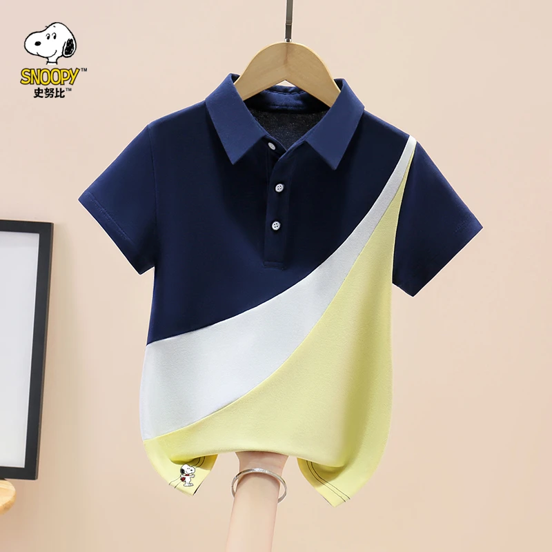 Snoopy/史努比男童夏季2024新款纯棉短袖翻领POLO衫中大童上衣