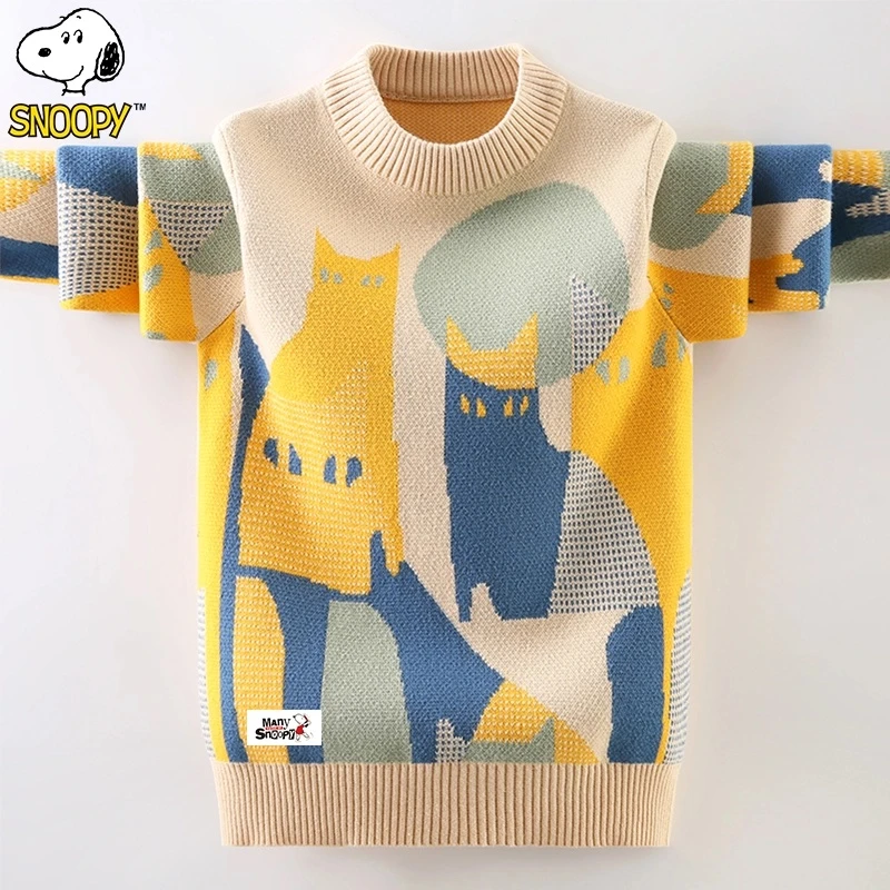 史努比男童毛衣秋冬新款中大童纯棉针织衫男孩加绒加厚保暖线衣潮