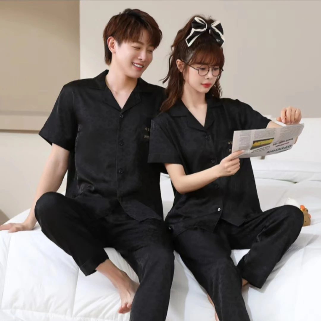 （803#）夏季情侣新款宽松舒适薄款冰丝冰雪丝纯色夏天睡衣男生睡衣