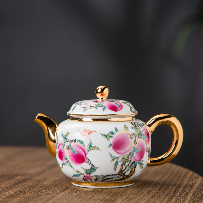 家用寿桃将军壶轻奢壶夫人壶茶盘壶承高档茶杯景德镇瓷器茶具寿桃