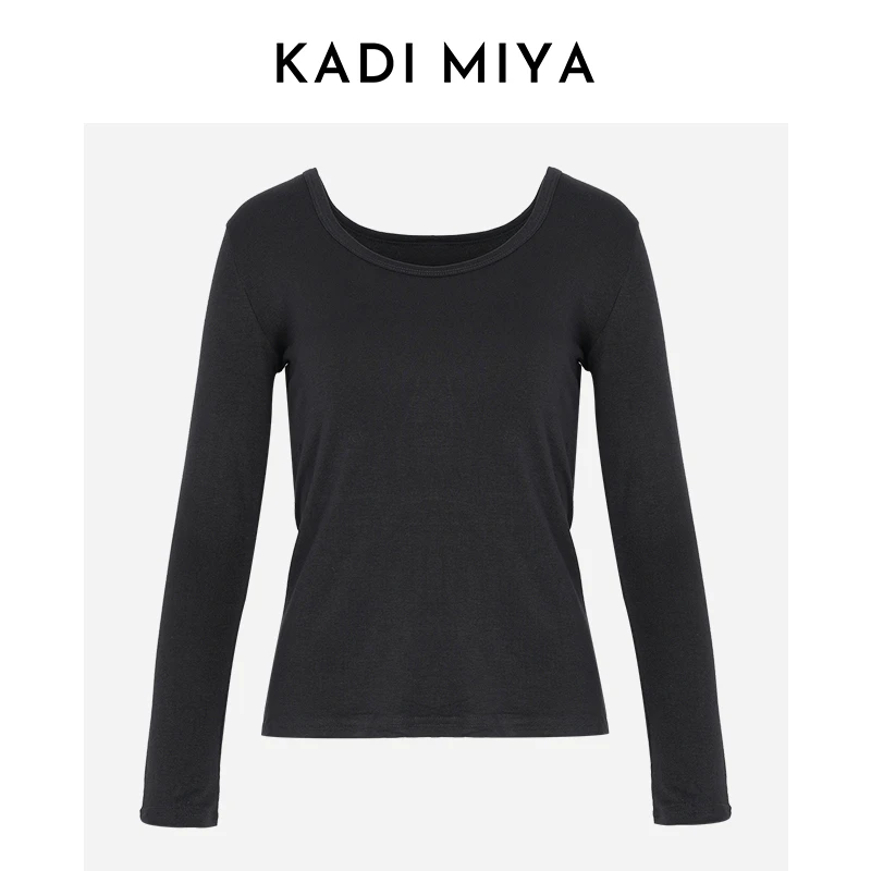 KADIMIYA极简通勤风弹力舒适纯色净版简约长袖圆领内搭长袖女T恤